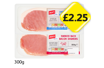 Jack's Back Bacon Rashers Smoked, Unsmoked - Now Only £2.25 at Londis