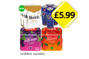 Modelo, Fosters, Thatchers Apple & Blackcurrant, Blood Orange - Now Only £5.99 at Londis