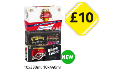 Stella Artois, Budweiser, Kopparberg Berry Variety, Carling Black Label - Now Only £10 at Londis