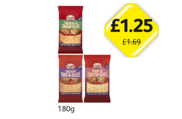 Watts Cheddar & Onion Slice, Tikka Slice, Ham & Cheese - Now Only £1.25 at Londis