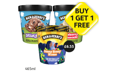 Ben & Jerry's Phish Food, Strawberry Cheesecake, Sunny Honey Home - Buy 1 Get 1 FREE at Londis
