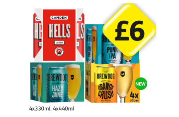Camden Hells Lager, Brewdog Punk IPA, Hazy Jane, Orange Crush - Now Only £6 at Londis