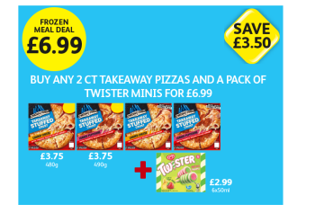 Chicago Town Stuffed Crust Loaded Cheese, Pepperoni, Twister Mini - Buy Any 2 Pizzas And A Pack Of Twister Minis For Only £6.99 at Londis