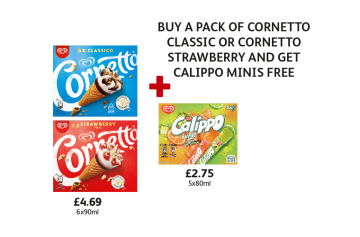 Cornetto Classico, Strawberry, Calippo Mini - Buy A Pack of Cornetto Classico Or Strawberry And Get Calippo Minis FREE at Londis