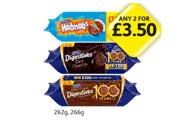 Hobnobs, Digestives Dark Chocolate, Milk Chocolate - Any 2 for £3.50 at Londis
