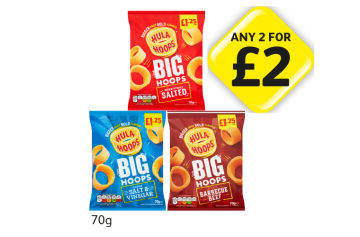 Hula Hoop BIG Salted, Salt & Vinegar, Barbecue Beef - Any 2 for £2 at Londis