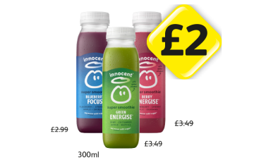 Innocent Smoothies Blueberry Focus, Green Energise, Berry Energise - Now Only £2 at Londis