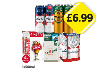 Kronenbourg, Holsten Pilsner, Stella Artois, San Miguel, Budweiser - Now Only £6.99 at Londis