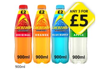 Lucozade Original, Orange, Blue Burst, Apple - Any 3 for £5 at Londis