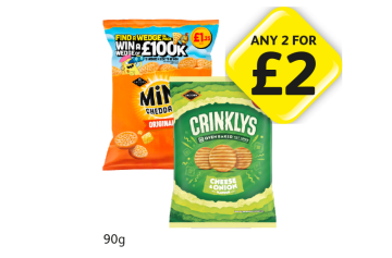 Mini Cheddars Original, Crinkly's Cheese & Onion - Any 2 for £2 at Londis