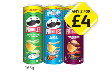Pringles Sour Cream & Onion, Salt & Vinegar, Texas BBQ Sauce - Any 2 for £4 at Londis