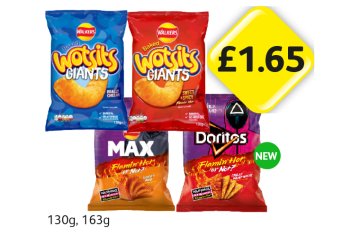 Wotsits Giants Really Cheesy, Sweet & Spicy, Max Flamin Hot Sticky BBQ, Chilli Heatwave - Now Only £1.65 at Londis