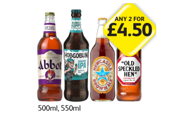 Abbot, Hobgoblin IPA, Newcastle Brown Ale, Old Speckled Hen - Any 2 for £4.50 at Londis