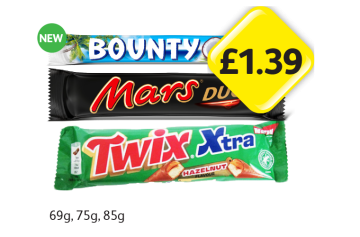 Bounty Duo, Mars Duo, Twix Hazelnut Xtra - Now Only £1.39 at Londis