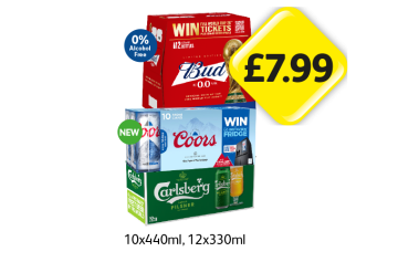 Bud 0.0, Coors, Carlsberg - Now Only £7.99 at Londis