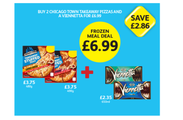 Chicago Town Takeaway Pizza Loaded Cheese, Pepperoni, Viennetta Mint, Vanilla - Buy 2 Chicago Town Takeaway Pizzas And A Viennetta for £6.99 at Londis