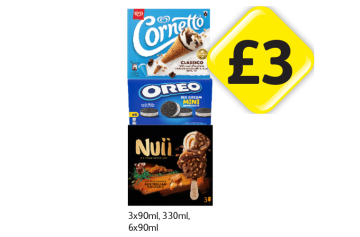 Cornetto Classico, Oreo Mini, Nuii Salted Caramel & Macademia - Now Only £3 at Londis