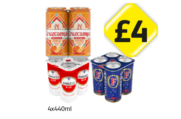 Cruzcampo Orange, Amstel Bier, Fosters - Now Only £4 at Londis
