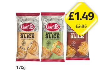 Ginsters Slice Chicken & Mushroom, Cheese & Onion, BBQ Hunters Chicken - Now Only £1.49 at Londis