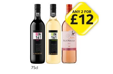 Hardy's Bin 161 Shiraz, Chardonnay, Isla Negra Rosé - Any 2 for £12 at Londis