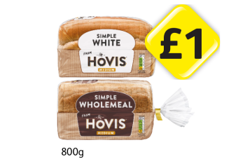 Hovis Simple White, Wholemeal - Now Only £1 at Londis