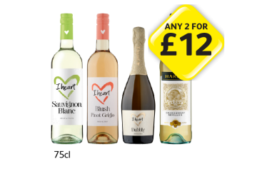 I Heart Sauvignon Blanc, Blush Pinot Grigio, Bubbly, Hardys Chardonnay - Any 2 for £12 at Londis