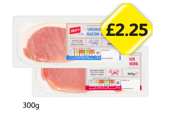 Jack's Back Bacon Rashers Smoked, Unsmoked - Now Only £2.25 at Londis