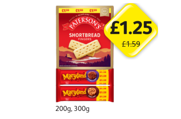 Patterson's Shortbread Fingers, Maryland Double Choc, Choc Chip - Now Only £1.25 at Londis