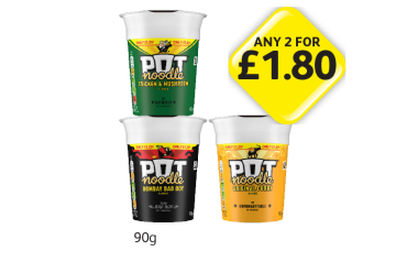 Pot Noodle Chicken & Mushroom, Bombay Bad Boy, Original Curry - Any 2 for £1.80 at Londis