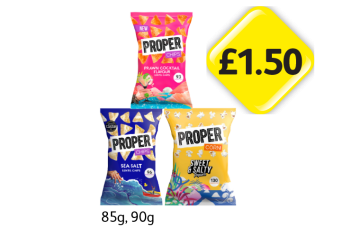 Proper Chips Prawn Cocktail, Sea Salt, Corn Sweet & Salty - Now Only £1.50 at Londis