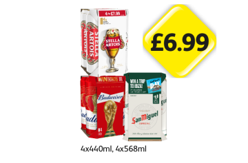 Stella Artois, Budweiser, San Miguel - Now Only £6.99 at Londis