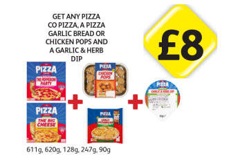 The Pizza Company Pepperoni Party, Big Cheese, Chicken Pops, Garlic Pizzabread, Garlic & Herb Dip - Now Only Get Any Pizza Co Pizza, A Pizza Garlic Bread Or Chicken Pops And A Garlic & Herb Dip for £8 at Londis