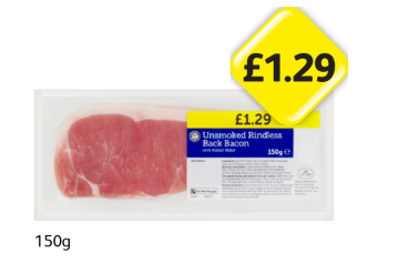 Unsmoked Rindless Back Bacon - Now Only £1.29 at Londis