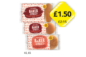Baker Street Hot Dog Rolls, Burger Buns, Mega Seeded Burger Buns - Now Only £1.50 at Londis