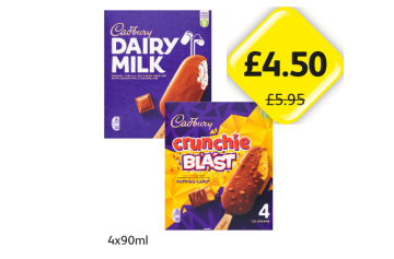 Cadbury Ice Cream Dairy Milk, Crunchie Blast - Now Only £4.50 at Londis