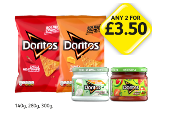 Doritos Chilli Heatwave, Tangy Cheese, Sour Cream, Mild Salsa - Any 2 for £3.50 at Londis