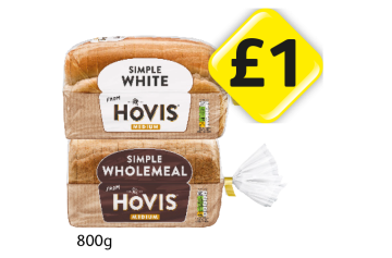 Hovis Simple White, Wholemeal - Now Only £1 at Londis