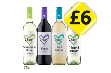 I Heart Wines Sauvignon Blanc, Shiraz, Pinot Grigio, Chardonnay - Now Only £6 at Londis