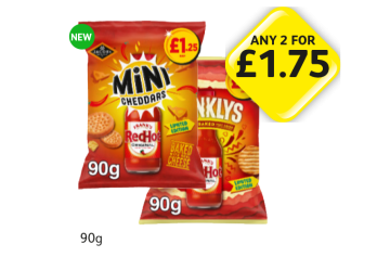 Mini Cheddars, Crinkly's Red Hot - Any 2 for £1.75 at Londis