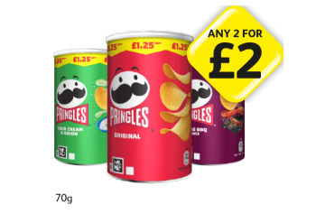 Pringles Original, Sour Cream & Onion, Texas BBQ Sauce - Any 2 for £2 at Londis
