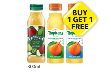 Copella Cloudy Apple, Tropicana Orange Original, Smooth - Now Only BUy 1 Get 1 FREE at Londis