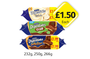 McVities Digestives White Chocolate, Jaffa Cakes, Mint Club - Now Only £1.50 at Londis