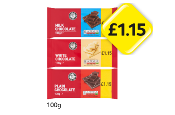 Milk Chocolate, White Chocolate, Plain Chocolate - Now Only £1.15 at Londis
