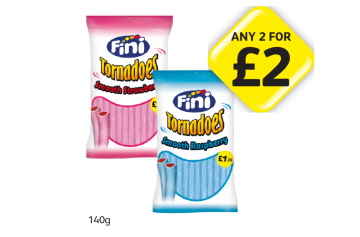 Fini Tornadoes Smooth Strawberry, Raspberry - Any 2 for £2 at Londis