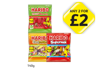 Haribo Giant Strawbs, Tangfastics, Supermix - Any 2 for £2 at Londis