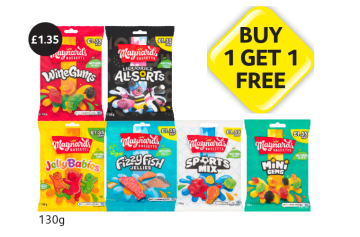 Maynard Wine Gums, Liquorice Allsorts, Jelly Babies, Fizzy Fish, Sports Mix, Mini Gems - Buy 1 Get 1 FREE at Londis