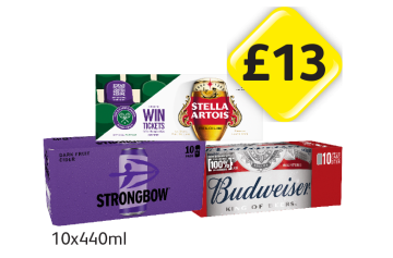 Stella Artois, Strongbow Dark Fruits, Budweiser - Now Only £13 at Londis