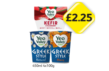 Yeo Valley Kefir Strawberry, Greek Style Natural, Honey - Now Only £2.25 at Londis