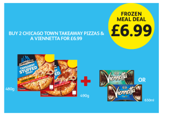 Chicago Town Takeaway Stuffed Crust Loaded Cheese, Pepperoni, Viennetta Mint, Vanilla - Buy 2 Chicago Town Takeaway Pizzas & A Viennetta For £6.99 at Londis