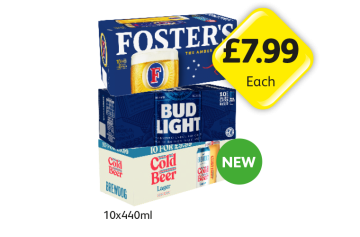 Fosters, Bud Light, Brewdog Cold Beer - Now Only £7.99 at Londis